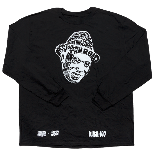 long sleeve tee-black-"kitch 100" charles face outline with words inside 