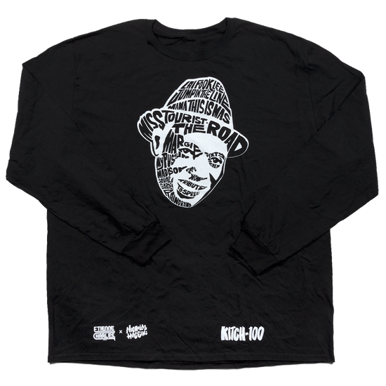 long sleeve tee-black-"kitch 100" charles face outline with words inside 